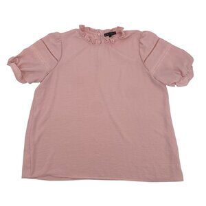 Gibson Look Women's Size L Pink Ruffle Neck Eyelet Sleeve Blouse